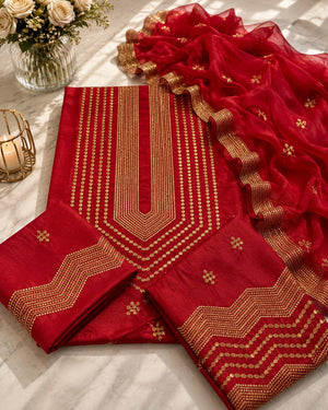 🎉 Luxury Winter Cotton 3-Piece Suit | Cross Stitch Embroidery