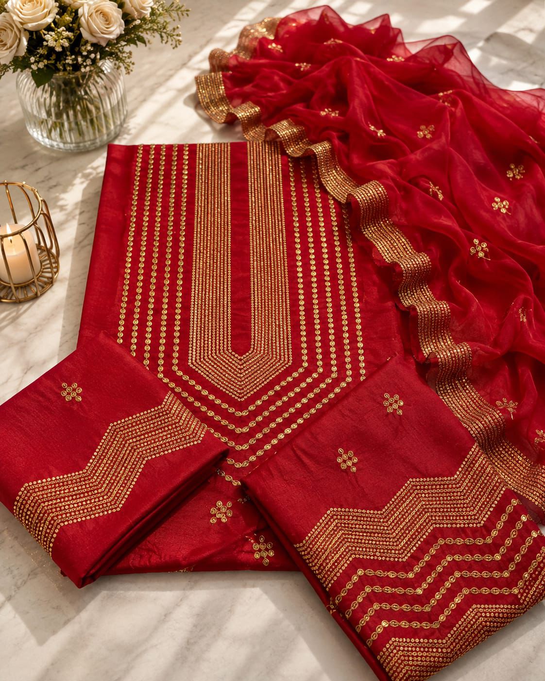 🎉 Luxury Winter Cotton 3-Piece Suit | Cross Stitch Embroidery