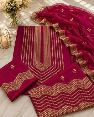 🎉 Luxury Winter Cotton 3-Piece Suit | Cross Stitch Embroidery